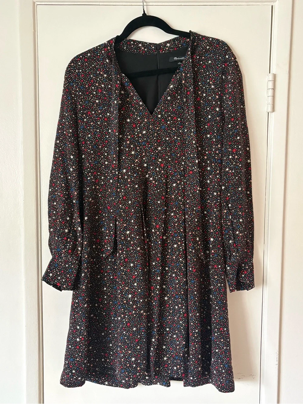 Madewell Balsam 100% Silk Tie-Neck Dress in Starry Night Size 6 - Picture 6 of 12